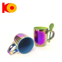 High Quality Cheap Prices Colorful Electroplating Ceramic Mug With Spoon